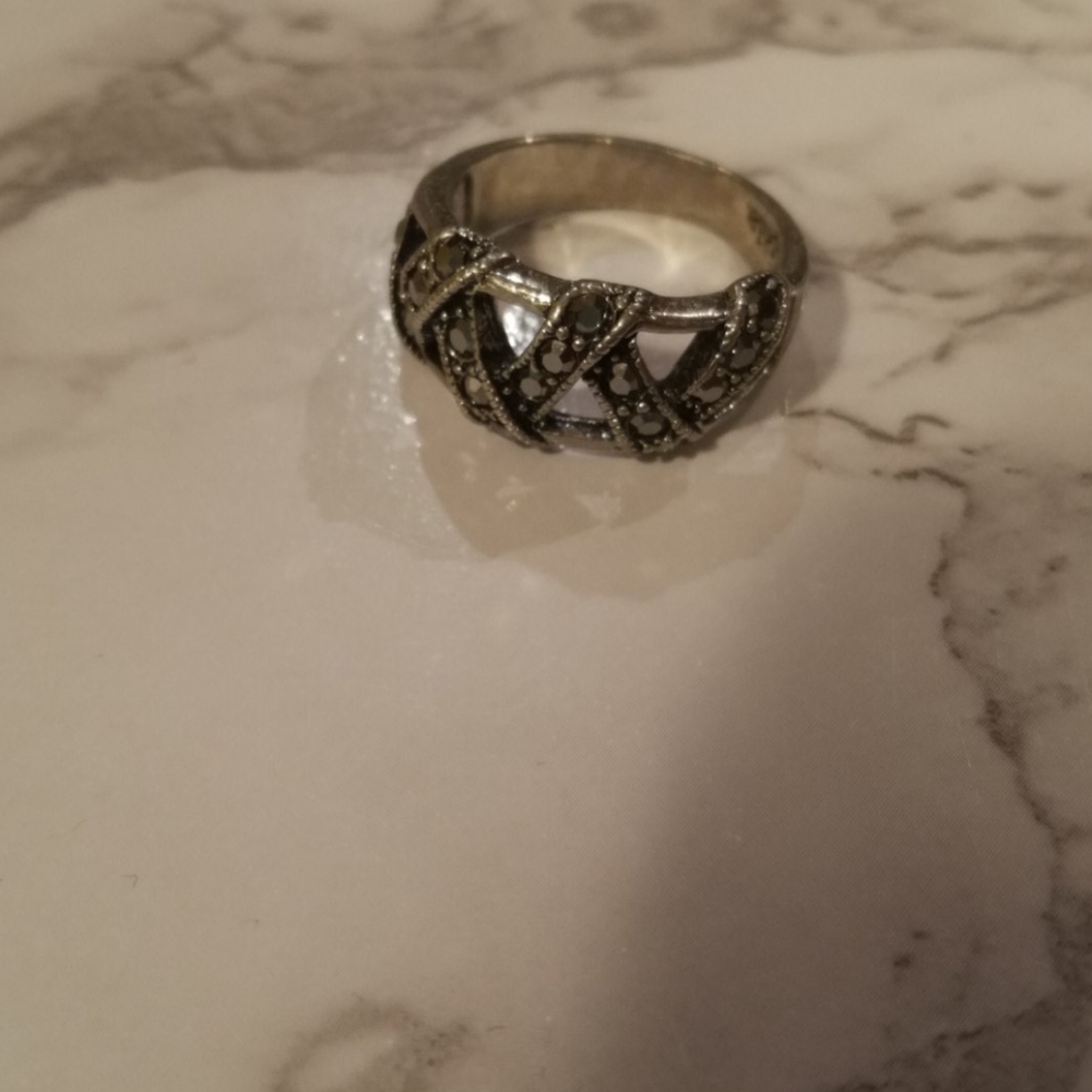 Gunmetal tone ring with gems size 10